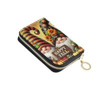 Cartoon Wallet Women Leather Credit Card Holder RFID Blocking Cute Fall Gnomes Orange Zipper Coin Purse with Key Ring