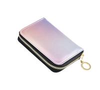 Cartoon Wallets for Women Zip Around RFID Blocking Card Holder Cute Pink Purple Blurred Clouds Zipper Travel Wallet with Key Ring