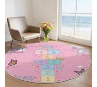 Cartoon Washable Round Rug Castle Butterfly Rainbow Soft Cosy Faux Wool Circle Carpet, 100 cm Non-Slip Round Rug Ideal for Living Room Nursery Bedroom Study Playroom