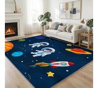 Cartoon Washable Rugs 160 x 230 cm - Ultra Soft Space Universe Astronaut Rocket Stars Non-Slip Rug, Stain Resistant, Pet Friendly, Durable Carpet for Bedroom Living Room Entryway Dining Room