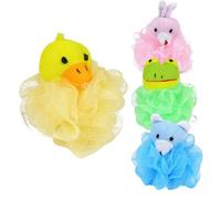 Cartoon Washing Sponge, 4Pcs Cute Animal Shower Ball - Soft and Comfortable, Can Produce Rich Bubbles, Duck, Frog, Bear, Bunny Style | Body Scrubber Bath Sponge for Kids Adults 10x15cm