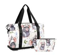 Cartoon Watercolor Fancy Rats Cute Gym Bag Large Carry On Bag with Adjustable Strap for Trekking 2 Pcs Set, cartoon watercolor fancy rats cute, One Size