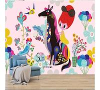 Cartoon Watercolour Beautiful Girl Flying Birds Flowers 3D Wallpaper Premium Textured Silk Study Dining Living Room Bedroom Sofa TV Wall Easy Install-150cm×105cm