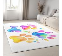 Cartoon Watercolour Dog Paw Prints Bones Printed Area Rug 100 x 160 cm, White Machine Washable Carpet Short Pile Non-Slip Carpet - Indoor Floor Rug for Dining Room Bedroom Office Home Decor