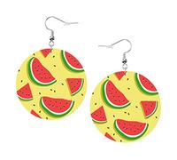 Cartoon Watermelon Earrings Watermelon Seeds Round Shape Leather Earring Lightweight Dangle Women Girls Jewelry Perfect For Everyday Wear