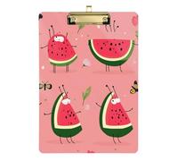 Cartoon Watermelon Fruit Rose Acrylic Office Mate Slim clipboard Standard Letter A4 Size Waterproof for Volleyball Baseball Coaches Gold 12x9in Tabla para escribir