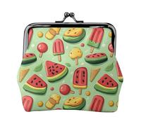 Cartoon Watermelon Ice Pop Print Coin Purse for Women, Kiss-lock Change Purse Wallets, Small PU Leather Coin Purses