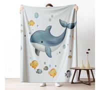 Cartoon Whale Flannel Blanket Queen Warm Soft, Cute Sea Animal Blankets 90"x90" Lightweight, Bubble Tropical Fish Fleece Blanket Cozy Washable for Bedroom Sofa Camping Travel Child Home Decor