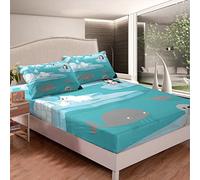 Cartoon Whale Penguin Bedding Sheet for Girls Boys Unicorn Dolphin Fitted Sheetative Ocean Marine Blue Sea Creatures King Size 3Pcs