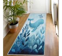 Cartoon Whale Print Runner Rug for Hallway, 60x200, Marine Life Pattern Throw Rug Entrance Cute Ocean Animal Decor Carpet, Washable Non-Slip Rugs Runners for Living Room Bedroom Hp801