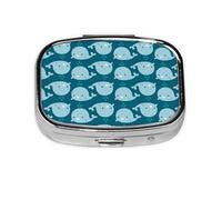 (Cartoon Whales Background) Square Pill Box with 2 Compartment Small Pill Organizer Portable Pill Case Vitamin Containers, Travel Essentials 5.5x4x1.8 cm