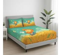 Cartoon Wheat Field People Smoke Bedding Fitted Sheet Gold, Single 90 x 190 x 30 (2 Pack) Easy Care - Deep Pocket 12 inch (30cm) - Fully Elasticated and Fade Resistant Sheet