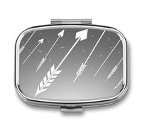 Cartoon White Arrow Pill Box 2 Compartment - Small Metal Medicine Organizer Portable Pill Case for Purse Pocket Travel Vitamin Organizer for Men Women, BPA-Free