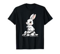 Cartoon White Bunny Rabbit On Mountain Rocks T-Shirt