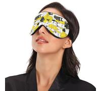 Cartoon White Cats Black Yellow Travel Essential Side Sleeper Eyes Cover with Elastic Adjustable Band Blackout with Adjustable Elastic Strap Side Sleeper Eyes Cover Work Nap