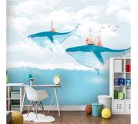 Cartoon White Clouds Whale Lighthouse Flying Birds 3D Wallpaper Luxury Silk Study Dining Feature Sofa Grey Bedroom Living Room Tv Decorative Wall-250cm×170cm
