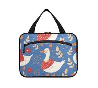 Cartoon White Cute Duck Navy Blue hanging makeup bag with compartments with hook, designer multifunctional makeup cosmetic bag for travel make up backpacking estuche para brochas maquillaje L, Cartoon