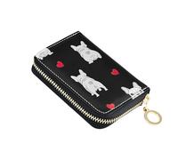 Cartoon White French Bulldog Heart Womens Wallet Leather RFID Blocking Credit Card Wallets Floral Zipper Wallet with Coin Pocket