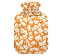 Cartoon White Lilies Yellow Cute Hot Water Bottle with Soft Cover, 2L Hot Compresses for The Body for Arthritis