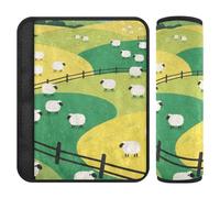 Cartoon White Sheep Green Yellow Farm 2 Pack Strap pad, Release Stress to Your Neck and Shoulders, Shoulder Pads for seat Belt for Airplane