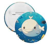 Cartoon White Whale Badge Metal Round Pins, Lightweight Brooch for Backpack, Fashion Button Pins Badge for Shirts, Jackets, Shawl Coat, Unisex, 20PCS, Tinplate, metal round pins