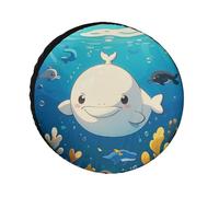 Cartoon White Whale Spare Tire Cover, 34inch Oxford Wheel Protector Travel Accessories, Waterproof Dustproof Wheel Tire Covers for RV Jeep SUV Camper Truck