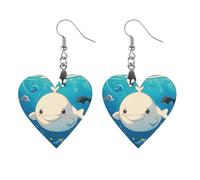 Cartoon White Whale Wooden Earrings for Women, Vintage Elegant Wood Jewelry, Lightweight Earrings for Wedding, Party, Everyday Jewelry Gift, Circular, Wood, wood