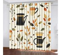 Cartoon Window Curtain Blackout Kettle Teacup Leaves UV Protection Thermal Insulation Window Drapes With Grommet Curtains for Living Room Windows Bedroom Study W59 x L137 CM 2 Panels