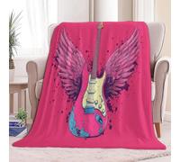 Cartoon Winged Guitar Throw Blanket Ultra Soft Warm All Season Blankets, Pink Decorative Fleece Blankets for Bed Chair Car Sofa Couch Bedroom 220 x 240 cm