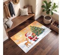 Cartoon Winter Snowfield Decorations Door Mat Indoor And Outdoor | Cute Santa Christmas Tree Welcome Mat For Non Slip Backing Front Door Porch Bathroom, Orange Color Merry Xmas Doormat 90X150Cm