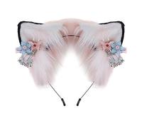 Cartoon Wolf Ear Shape Hair Hoop With Dangle Flower Decors Hair Holder Cosplay Party Headwear For Teenagers Adult