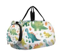 Cartoon Woods Color Volcanic Dinosaur Duffel Gym Bags with Shoes Compartment Multifunctional Sports Bag Travel Tote for Travel, Swimming, Dance, Ballet