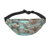 Cartoon world map Boys Crossbody Waist Bag, Large Travel Fashion Waist Bag for Sports, Running, Cycling, Traveling, Fishing