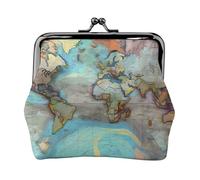 Cartoon World map Leather Coin Purse for Women-Small Kiss Lock Wallet, Mini Card Holder for Keys Lipstick, Cute Change Purse for Travel