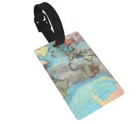 Cartoon World map Luggage Tags for Suitcases - Durable PVC ID Tags with Detachable Straps for Travel, Backpack, Golf Bag, Anti-Loss