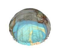 Cartoon world map Print Shower Cap – Reusable Double Layer Bath Hair Cap – Breathable Shower Hat for Travel, Hotel & Home Use