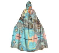 Cartoon world map Printed Halloween cape, masquerade hooded cape, suitable for theme parties