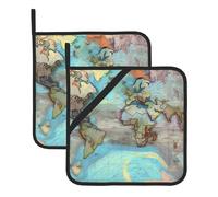 Cartoon World Map Set Of 2 Pot Holders, Kitchen Potholder Set, 8 X 8 Inches, &Perfect For Everyday Baking And Cooking.