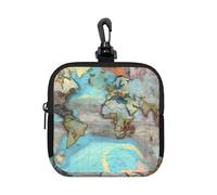Cartoon World map Small Waterproof Zipper Pouch-Neoprene Storage Bag for Earbuds, Keychain Clip Case