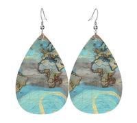 Cartoon world map Teardrop-shaped leather earrings, clothing decoration, suitable for festival parties, holidays and daily life
