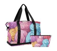 Cartoon Yarn Balls Colorful Travel Overnight Carry on Bag with Wet Pocket Adjustable Strap Large Gym Bag for Sports Large Capacity for Men Women