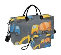 Cartoon Yellow and Blue Truck Decorative Large Carry On Airport Bag Sports Gym Bag with Toiletry Bag for Travel 2 Pcs Set bolso para en Avion
