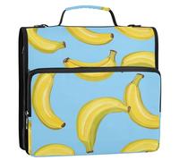 Cartoon Yellow Bananas Blue 3 Ring Zipper Binder with Handle Shoulder Strap, 500 Sheet Capacity Multi-Pocket Storage Organizer Bag for School Office