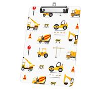 Cartoon Yellow Construction Vehicles Personalised Clipboard, Acrylic Decorative Legal Size Clip Board 9"× 12. 5" with Low Profile Metal Clip, A4 Clipboards for School Offoce Lady Men Women Nurses