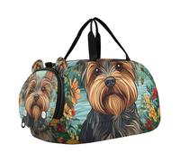 Cartoon Yorkshire Terrier Dogs A River Duffel Bag with Shoes Compartment Multifunctional Travel Duffel with Adjustable Strap for Travel, Sports, Duffel, Weekender