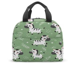 Cartoon Zebra Kids Lunch Bag Insulated School Lunch Box for Boys Girls Cute Animal Pattern Print 23x13x21cm (01)