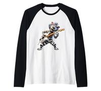 Cartoon Zebra Playing Electric Guitar Rocker Musician Raglan Baseball Tee