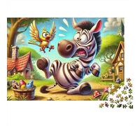Cartoon Zebra Running 1000pcs Jigsaws for Adults 14 Eco Paper, Scared Zebra Bird, Challenging Puzzle, Fun Relaxation Activity, Improves Focus & Hand-Eye Coordination 52x38cm/1000pcs