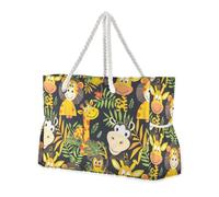 Cartoon Zoo Giraffe Monkey animal Sandproof Tote Bag Large with side pocketes Extra Large Weekender with cup holders on the side