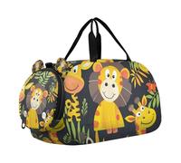 Cartoon Zoo Giraffe Monkey Zebras Kids Duffel Bag with Shoes Compartment Large Capacity Personal Item Travel Bag for Beach Swim Bags Pool Sports
